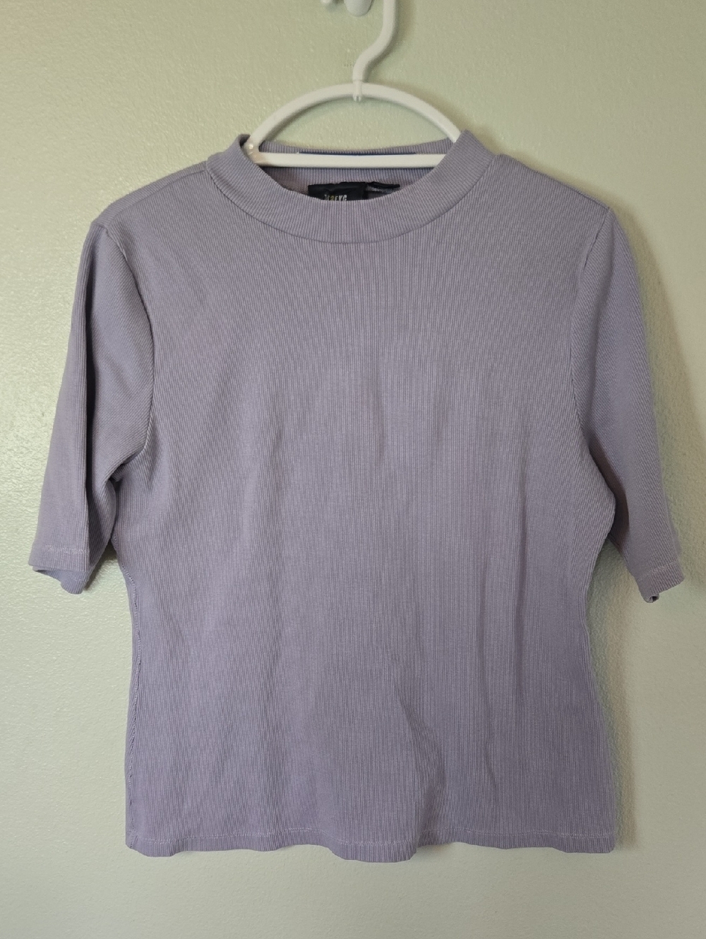 Maeve Anthropologie | Periwinkle Blue Mock Neck Ribbed Short Sleeve Top Size L